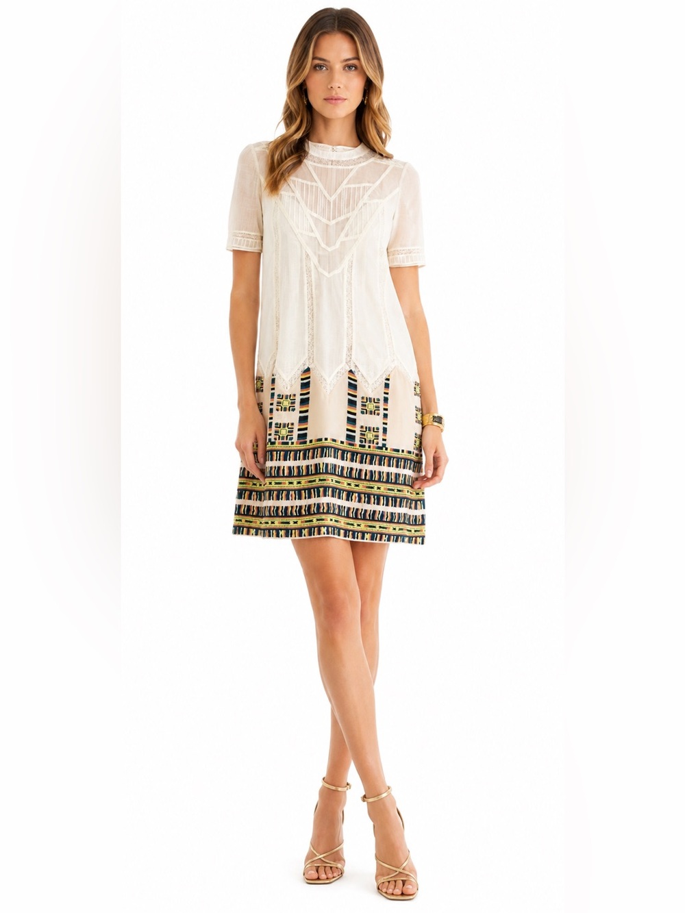 BCBGMAXAZRIA Runway Embroidered Lace & Geometric Border Dress - Picture 7 of 16